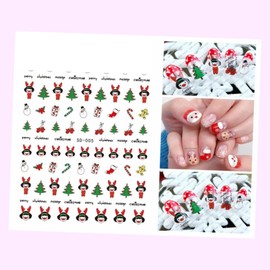 (Lot of 2 Sheets) Winter Nail Sticker Nail Decal Mitten Stocking Type 005 Xmas for Nails Design Nail Art Stickers Decals Supplies Manicure Tips Sticker Colorful for Nail Decorations