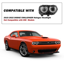 SOCKIR Halogen Headlight Assembly Replacement for 15-22 Dodge Challenger Projector Headlamp w/LED DRL Bulbs Included RH (Right/Passenger Side)