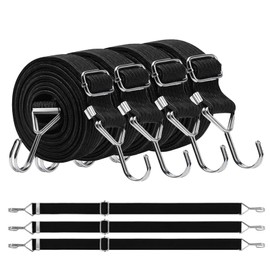 Adjustable Elastic Straps with Hooks, Set of 4 Extra Strong Expander with Metal Hooks, 100 cm Flat Luggage Straps, Black Rubber Cord, Ideal for Transporting, Packing and Securing Loads