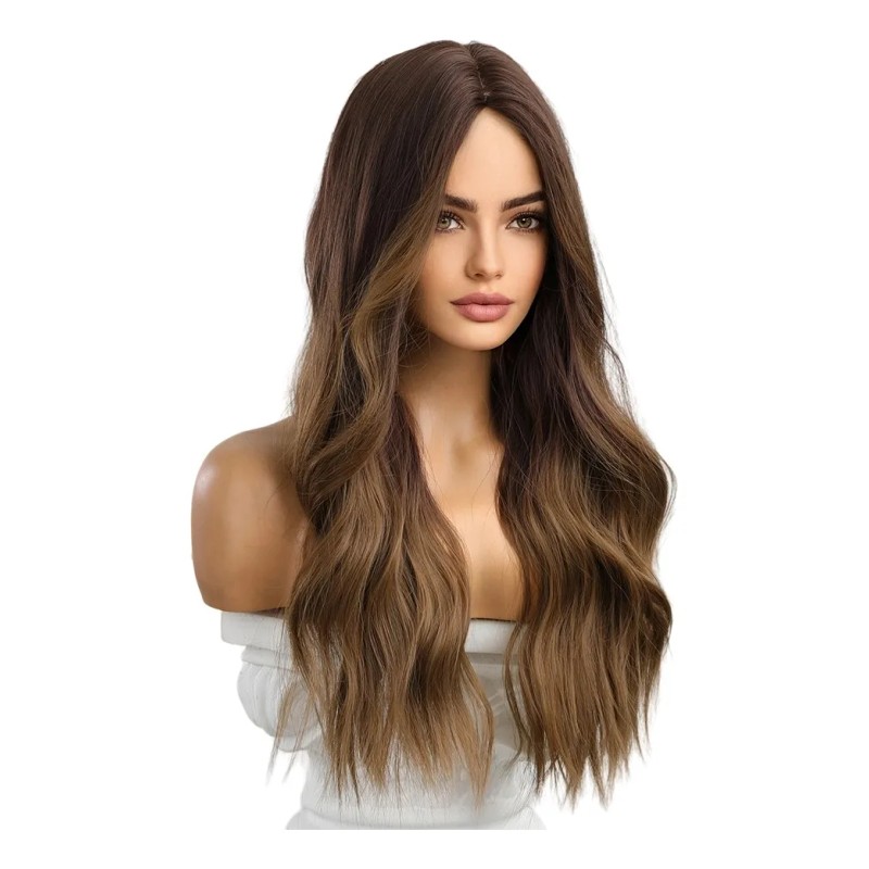 Pelucas Mujer Dama Cabello Naturales Larga Onduladas Marrón