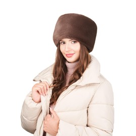 Futrzane Modern Cossack Hat - Ladies Faux Fur Hats - Soft Winter Hat for Women (S, Brown Modern)