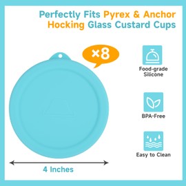 8 PCS Silicone Replacement Lids for Pyrex and Anchor Hocking Glass Custard Cups 6oz, Silicone Lids for Food Storage, Food Cover, Dishwasher Freezer Microwave Safe (Containers NOT Included)