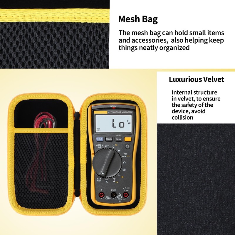 Peyyargo Storage Case Compatible with Fluke 117/116/115/114/113/233 Digital Multimeter (Black+Yellow)