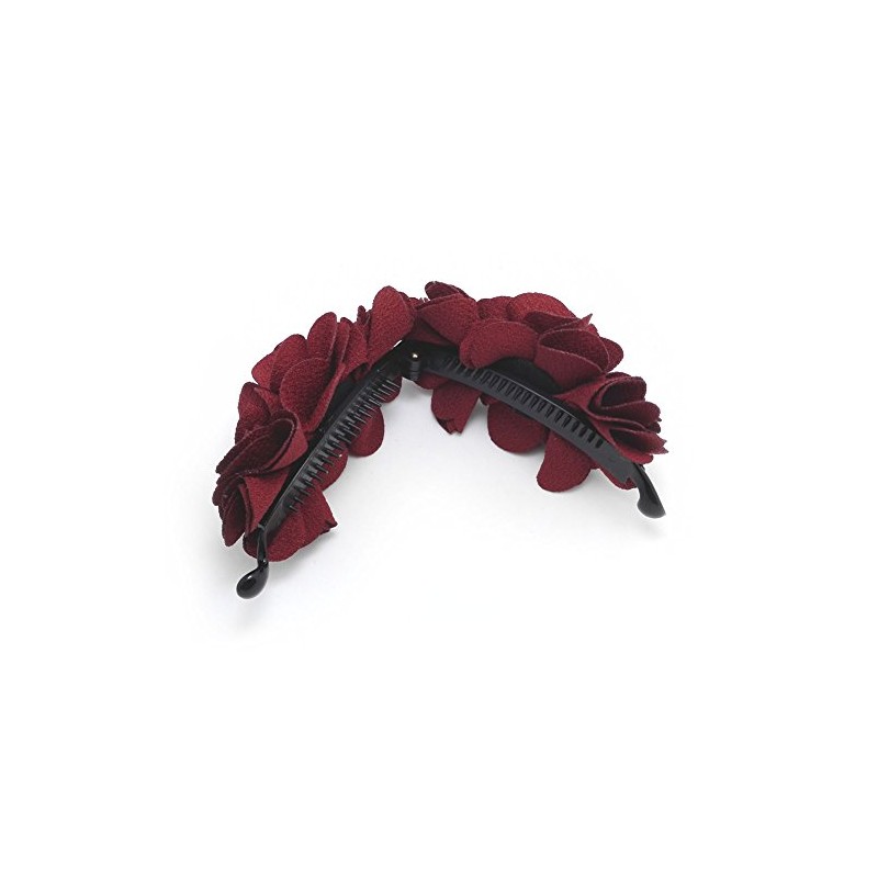 Meilliwish Flowers Rose Hair Clip Ponytail Holder(H41)(WineRed)
