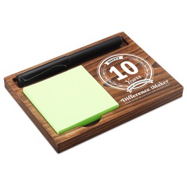 10th Work Anniversary Sticky Note Holder Wooden Notepad & Pen Holder 6.5" x 4.7" Sticky Note Pad Holder Dispenser for Desk Difference Maker Work Appreciation Gifts, NPA228