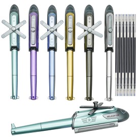 Lopenle 6 PCS Novelty Airplane Pens – Helicopter Shape Gel Pen with 12 Refills | Cool Plane Themed Retractable Pens for School, Office, Birthday Party Favors, Aviation Gifts