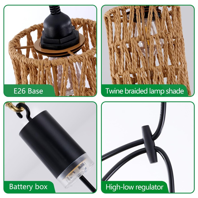 Battery Operated Chandelier with Remote, Outdoor Battery Hanging Pendant Light