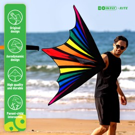 Doinfly Delta Rainbow Kite for Kids & Adults, Extremely Easy to Fly Kite, Single Line Beach Kite with Winder (Flaming Delta Kite, 1)