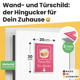 DankeDir! Pakete bitte hier abstellen – Sign 30 x 20 cm – Note Parcel Messengers Postman Delivery Driver – Sign Parcel Shipments Dispatch – Parking Permit Shipments Deliveries