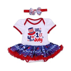 RONGTAI Baby Girl 4th of July Outfit Independence Day Tutu Skirt Short Headband Set My 1st Fourth of July Outfits 0-3 Months