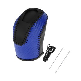 X AUTOHAUX Anti-Slip Gear Shift Knob Cover Car Stick Shifting Handle Protector for Volkswagen Taos 2022-2023 Blue Black Faux Leather