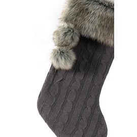 E-FirstFeeling Cable Knit Christmas Stockings with Faux Fur Cuff Large Knitted Xmas Stockings Rustic Hanging Stockings Ornament Holiday Party Decorations (Grey)