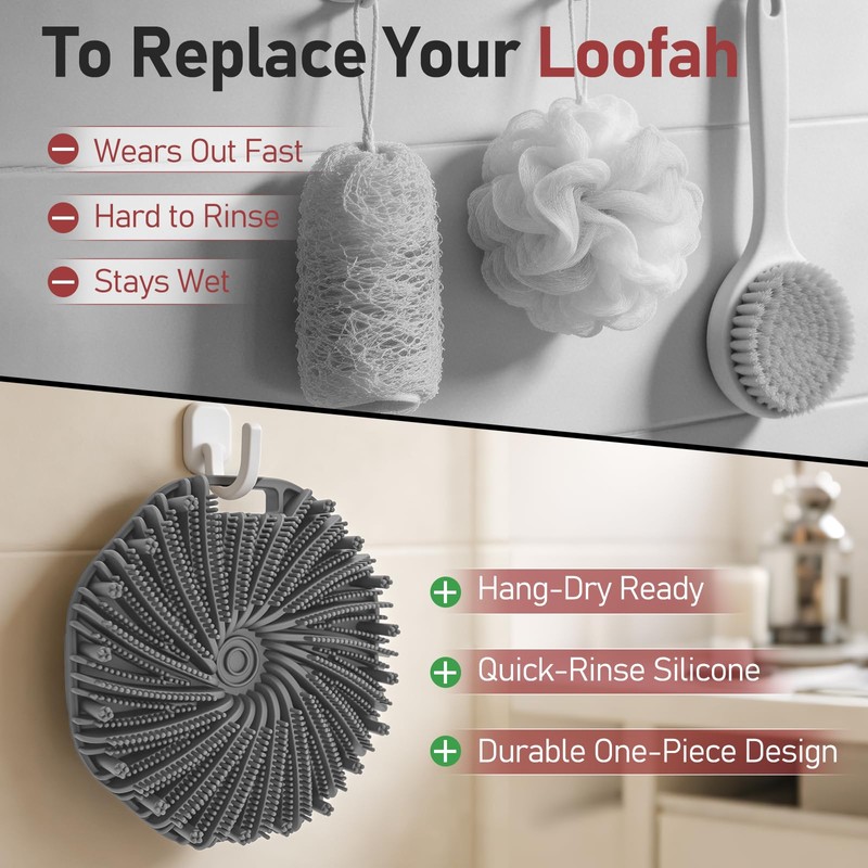 Back Scrubber for Shower with Long Handle, Exfoliating Body Scrubber
