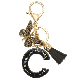 PATIKIL Alphabet Initial Letter Keychain, Resin Cute Keychains with Tassel Butterfly Letter C Pendant Charm for Women Key Purse Handbag Bag Accessories, Black