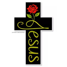 OwnTheAvenue Jesus Cross Rose Digital Print Vinyl Decal Sticker Religion Faith God Spiritual
