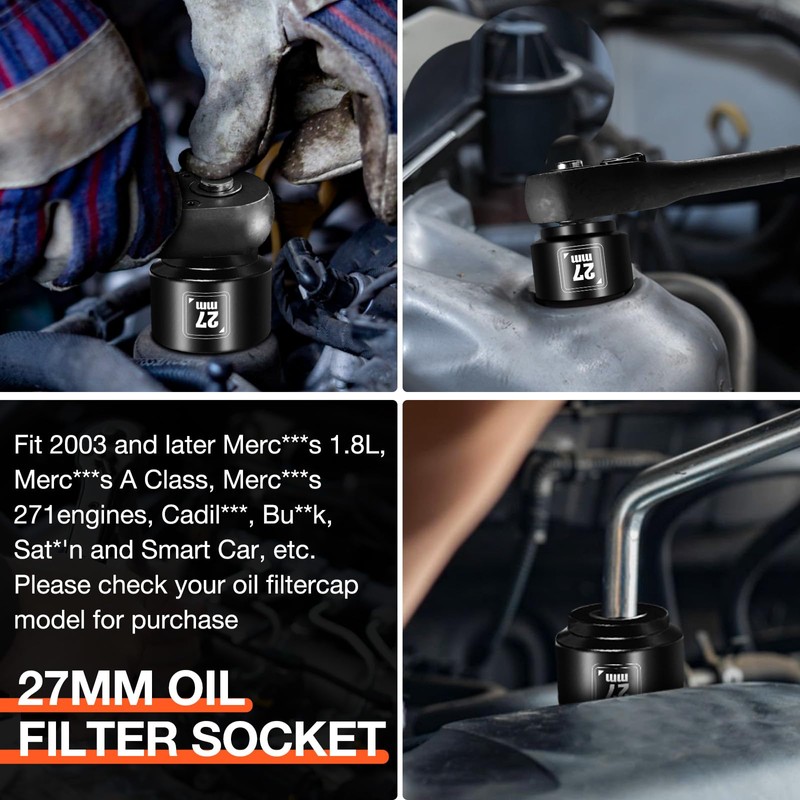 BLACKROBOT 27mm Low Profile Oil Filter Socket, 3/8" Drive 6-Point