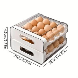 AIMALL 2-Layer Egg Storage Box for Refrigerator, Drawer-Type Kitchen Storage Box with Deepened Egg Slots, Space-Saving, High-Transparency PET Material, Easy Access, Fits Eggs & Duck Eggs