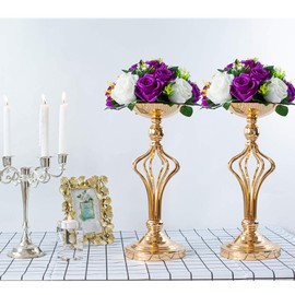 LANLONG 2 PCS Fake Flower Ball Arrangement Bouquet, 15 Heads Plastic Roses with Base, Artificial Flower for Wedding Bouquets Centerpieces Party Valentine's Day Home Decor