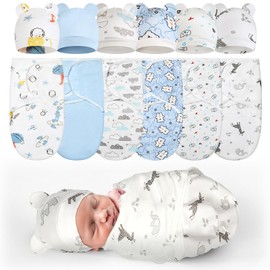 Ramede 6 Pack Preemie Swaddle Blanket with Hats Sleep Swaddle for Baby Boy Girl Preemie Newborn Sacks Soft Cotton Wearable(Planet,Blue)