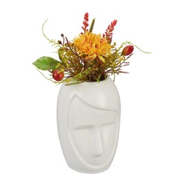 Relaxdays Flower Vase Face Table Decoration Ceramic Decorative Vase for Pampas Grass and Dried Flowers H x W x D: 14.5 x 9.5 x 10.5 cm White