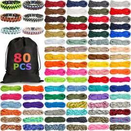 Riakrum 80 Pcs Paracord 550 10 Feet Paracord Cord Parachute Ropes Multifunction Bracelets Making Kit with Drawstring Bag for Christmas DIY Making Lanyard Dog Collar Gift Crafting(Fresh Color)