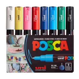 Uni - Posca - marcador de pintura, punta extrafina, juego de 8 (Pc-1M8C), modelo: PC-1M 8C