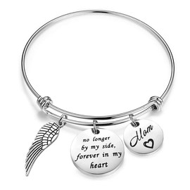 FEELMEM in Memory of Mom Gifts Sympathy Bracelet No Longer by My Side Forever In My Heart Angel Wing Memorial Jewelry Gift
