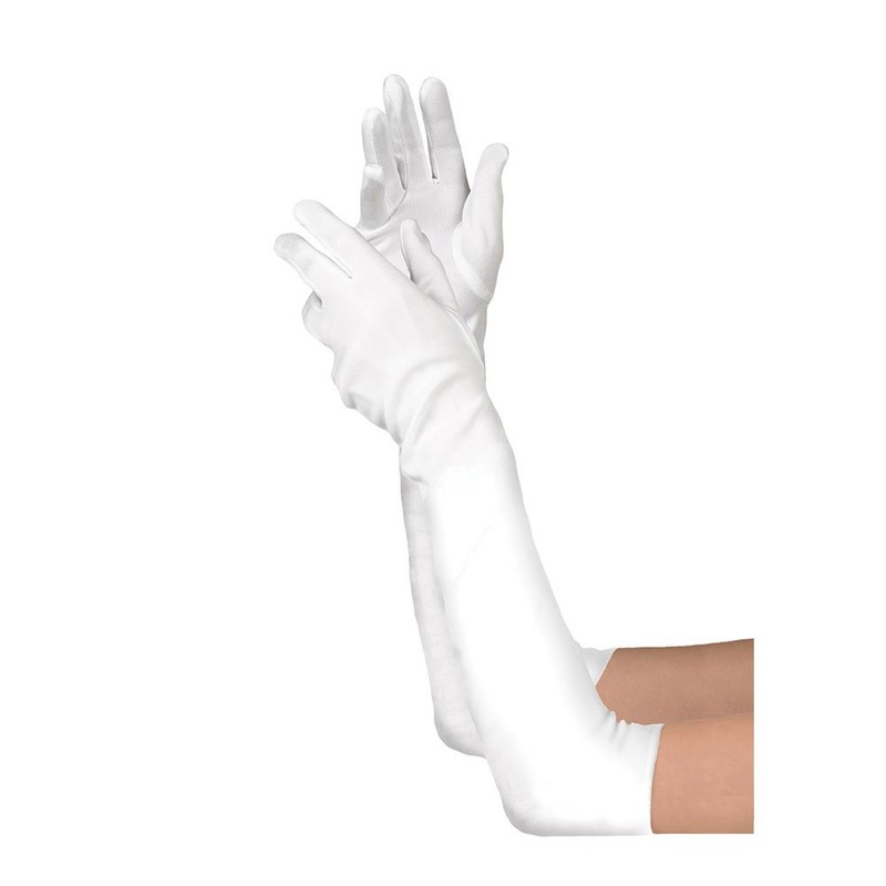 Lansian Women's 21'' Long Satin Gloves White Elbow Length 1920s