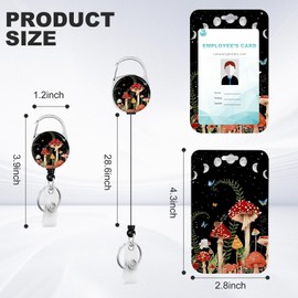 Mushroom ID Badge Holder with Clip Badge Reels Retractable Heavy Duty, Retractable Badge Holders Reels，Id Badge Holders Retractable for School Office Men Women Teen Kids