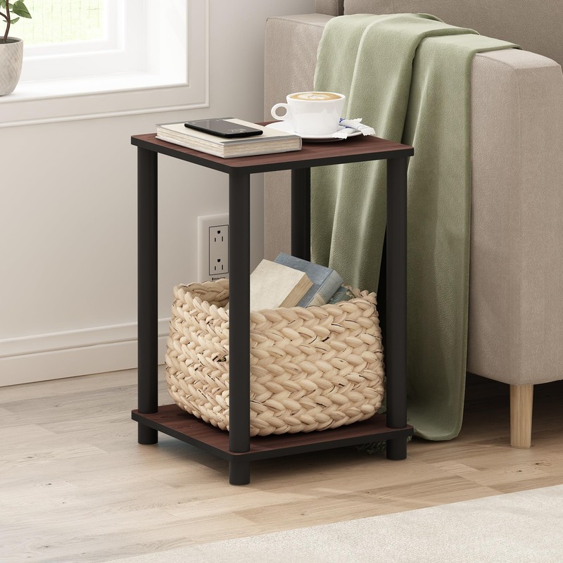 Furinno TURN-N-TUBE Side Table, 2-Tier End Table with Open Shelf,