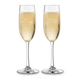 Champagne Flute - Beauty and Beast Crystal Glasses for Toasting - Laser Etching - Set of 2