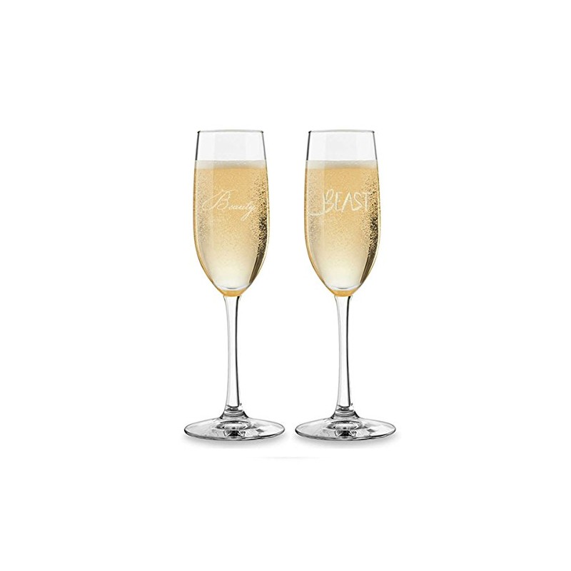 Champagne Flute - Beauty and Beast Crystal Glasses for Toasting