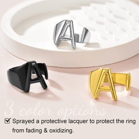 GoldChic Women's Ring Copper Letter Ring Open Adjustable Initial Alphabet A-Z Ring for Engagement Ring Wedding Ring in Silver/Gold/Black Ring Size 51.8 (16.5) - 62.1 (19.8), Copper, No Gemstone