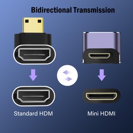 PNGKNYOCN 8K Mini HDMI to HDMI Adapter, Rectangular 48Gbps 2.1 Version Mini HDMI Male to HDMI Female Converter Adapter with LED Light, Support 8K @ 60Hz, 4K @ 120Hz HDR, eARC (2-Pack) (Up Bend)