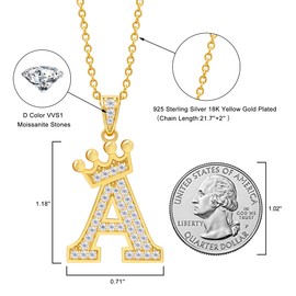Moissanite Initial Necklace,925 Sterling Silver 18K Gold Plated Letter Necklace for Women, Hip Hop Crown Necklace for Men, Trendy A-Z Pendant Choker Jewelry (21.2''+2.2'' Extender, Letter Q, Gold)