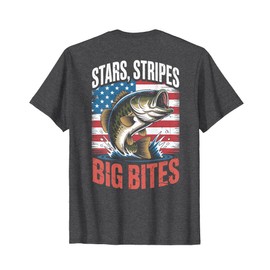Stars Stripes Big Bites 4th July Fishing Youth Boy Patriotic T-Shirt
