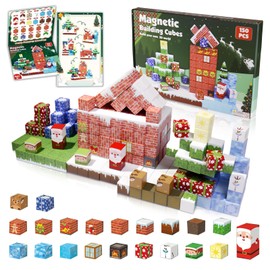 Magnetic Blocks - 150 PCS Magnets Block 3D Sensory Educational Interactive Building Toy Set for Toddlers Kindergarten Creative STEM Learning Gift, Magnet Tiles Construction Suit, Snow and Christmas
