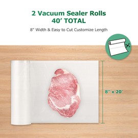 FRESKO 8"x20' Vacuum Sealer Bags for Food, 2 Rolls Customized Size Storage Bags with BPA Free, Heavy Duty Food Bags for Meal Prep and Sous Vide Cooking