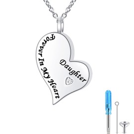 Ladytree Cremation Urn Necklace for Ashes 925 Sterling Silver Daughter Forever in My Heart Keepsake Memorial Pendant Waterproof Urn Jewelry for Women Men