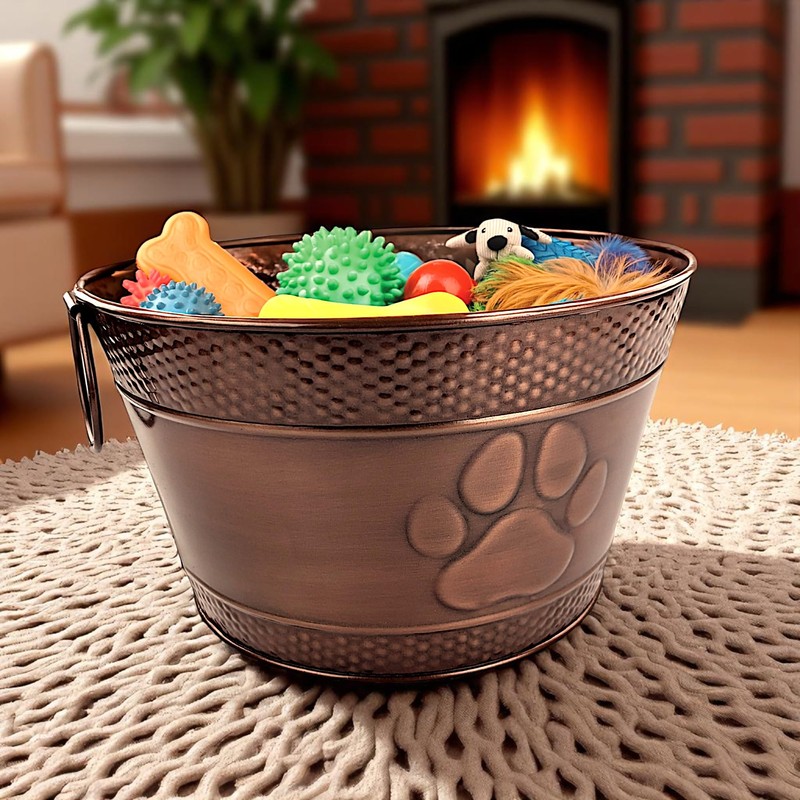 BREKX Metal Indestructible Dog Toy Bin - Storage Bin with