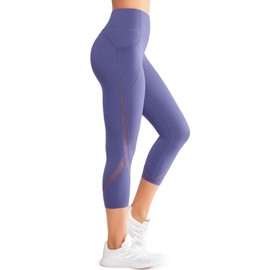 Yvette Capri Leggings with Pockets for Women Tummy Control High Waist Workout Running Leggings Butt Lifting, Purple, 4XL
