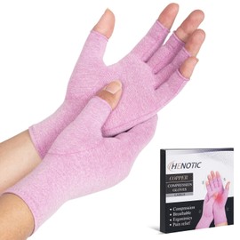 HENOTIC Arthritis Compression Gloves for Women Men, Fingerless Breathable & Moisture Wicking Compression Gloves for Relieving Carpal Tunnel Aches, Rheumatoid Pains, Joint Swell Purple L