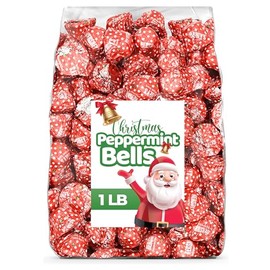 Christmas Peppermint Bells 1LB – Festive Holiday Red & White Peppermint Candy – Individually Wrapped Mint Bells – Perfect for Stocking Stuffers, Party Favors, Candy Bowls & Gift Bags
