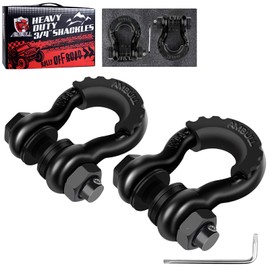 AMBULL Shackles 3/4" D Ring Shackle (2 Pack) 41,850lb Break Strength with 7/8" Pin, Anti Theft Security Screws, Isolator & Washer Kits for Use with Tow Strap Winch Truck Vehicle Recovery (Black)