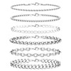 6PCS Stainless Steel Bracelets for Men Women, Silver Cuban Link