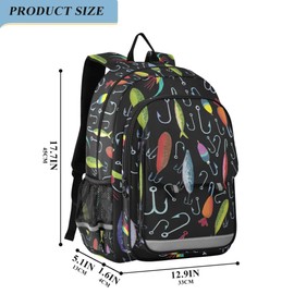 Fisyme Fishing Fish Hooks School Backpack Laptop Backpack Bags Bookbag Travel Casual Computer Notebooks Daypack