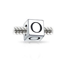 Block Letter O Alphabet Initial Charm Bead For Women For Teen .925 Sterling Silver For European Bracelet