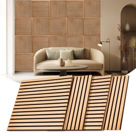 23.6 Inch ×23.6 Inch Wood Slat Wall Panels, 4 Pieces Sound Absorbing Panels, Easy to Cut & Install Wood Slat Acoustic Panels for Wall and Ceiling Decoration - White Oak