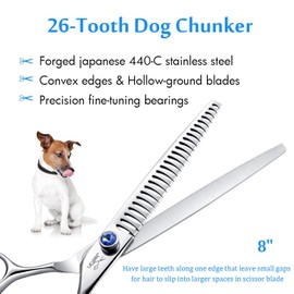 JASON 8" 26 Tooth Chunkers Shears for Dogs Ergonomic Cats Grooming Scissors Texturizing Blending Thinning Shear Pets Trimming Kit with Offset Handle Sharp Comfortable Scissor Christmas Gift