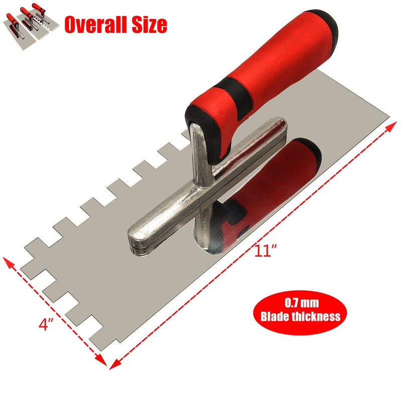 Tile Tools Stainless Steel Square Notched Trowel Set 3 PC